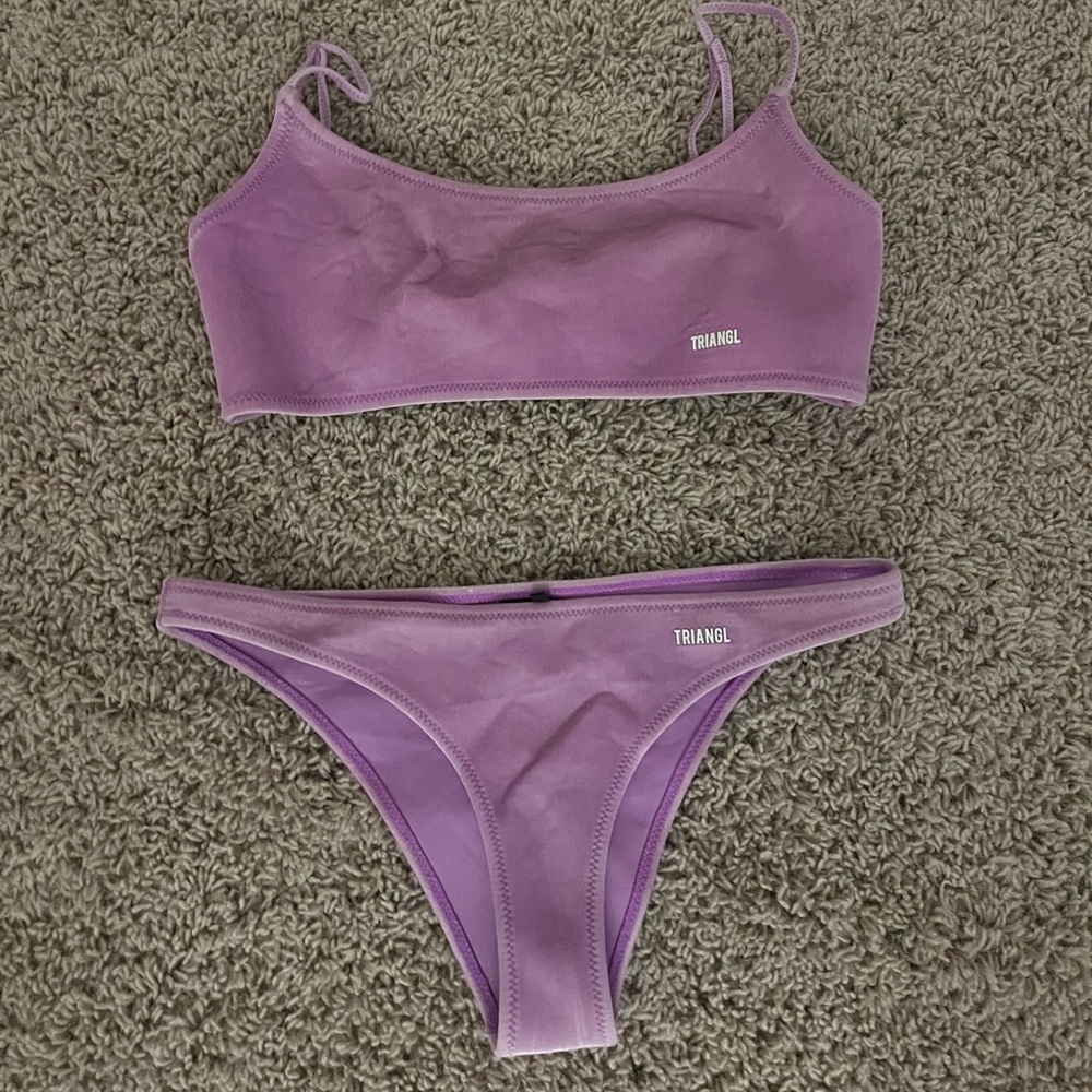 Purple velvet triangl swimsuit set, size small bottoms and medium top